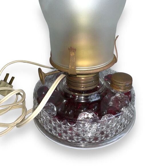 Antique Mid Century Glass Oil Lamp Converted Electric Frosted Chimney - Picture 8 of 16
